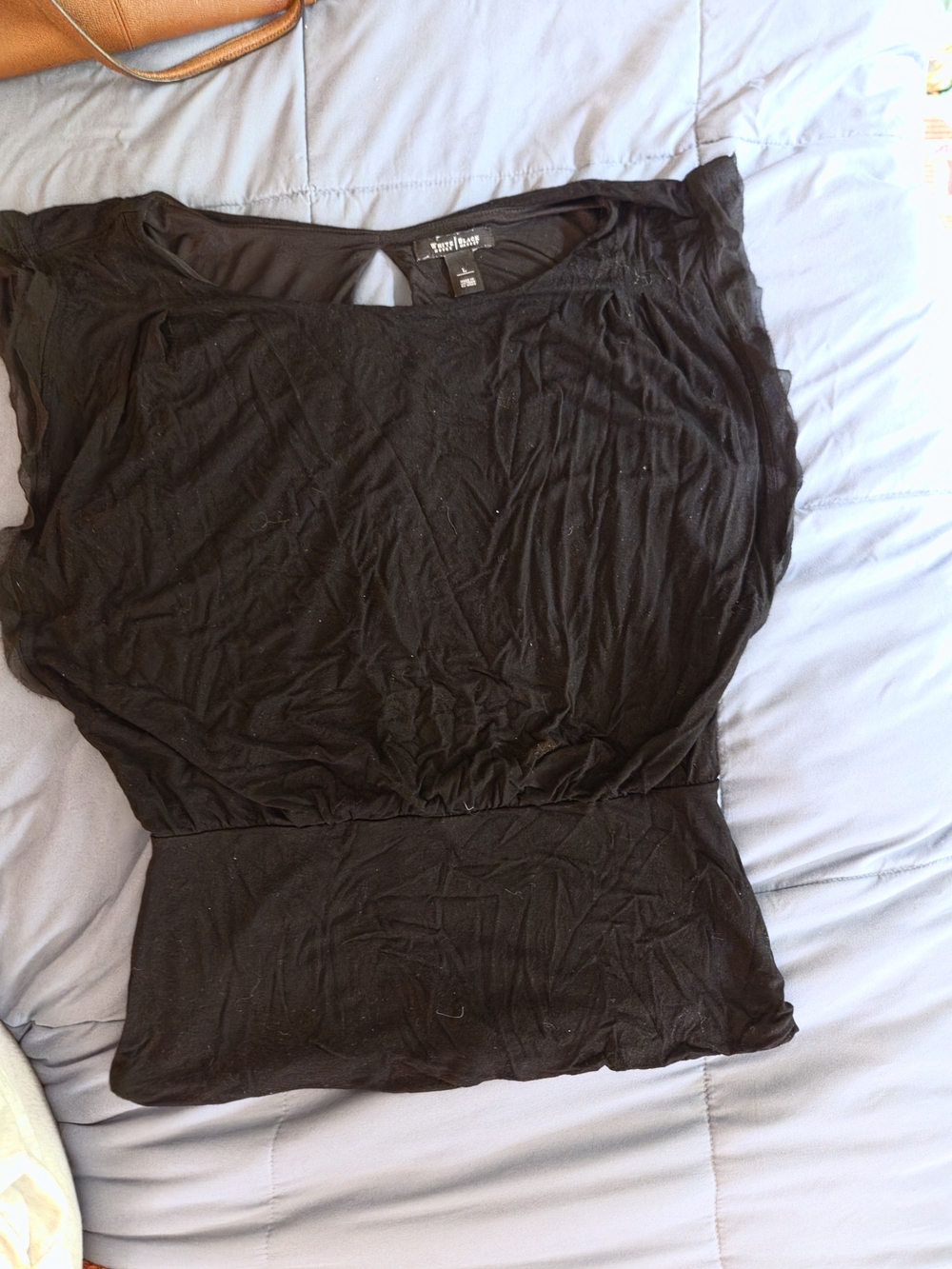 White House Black Market Black Scoop-Neck Blouse with Elastic Waist